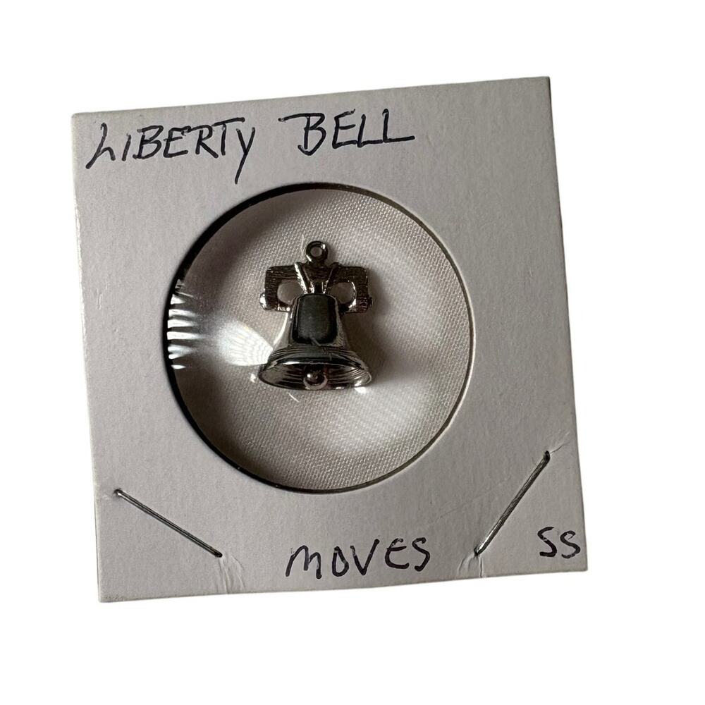 Vintage 925 Sterling Silver Liberty Bell Pendant Bracelet Charm - bell moves 2 g